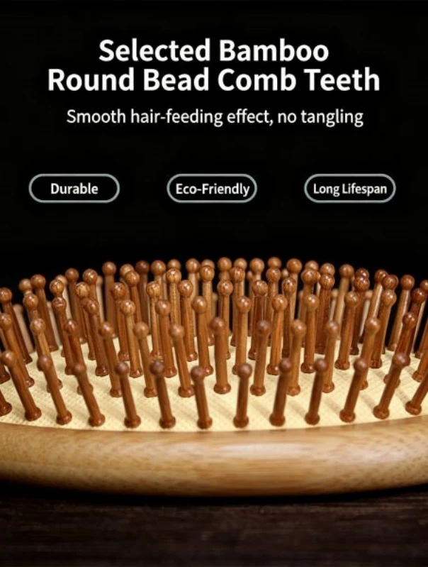 Round Paddle Bamboo Massage Hairbrush 1 Round Paddle Bamboo Massage Hairbrush 1